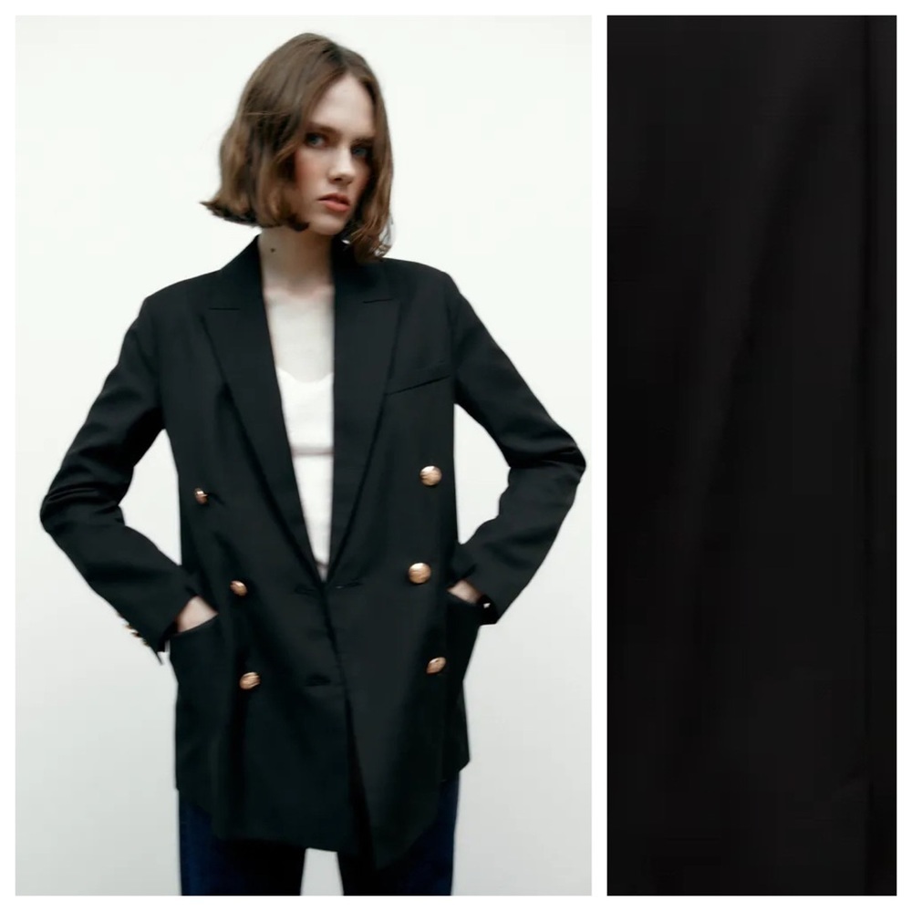 NWT. Zara Black Gold Buttons Straight Blazer. Size XS. - Picture 2 of 12